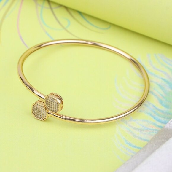 Rose Gold Plated Adjustable Bangle with Octagon Crystal Ends, XPBL0417 - Picture 5 of 13